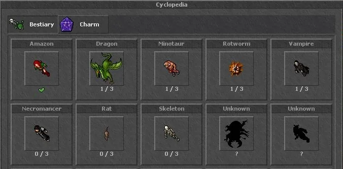Bestiary interface